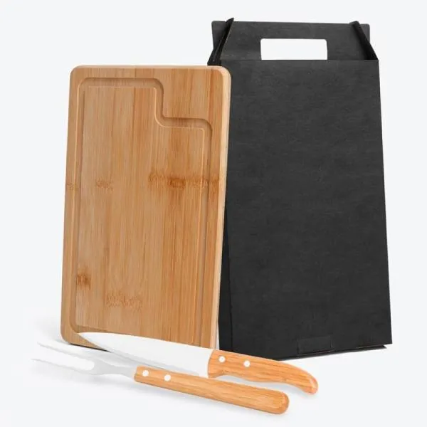 Conj. Para Churrasco Em Bambu / Madeira / Inox Dallas - 3 Pçs Personalizado