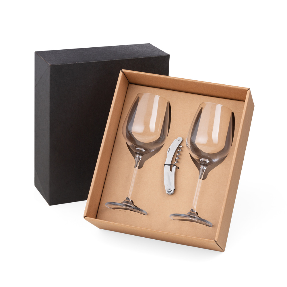 KIT COM 2 TAÇAS PARA VINHO 380ML + SACA-ROLHAS