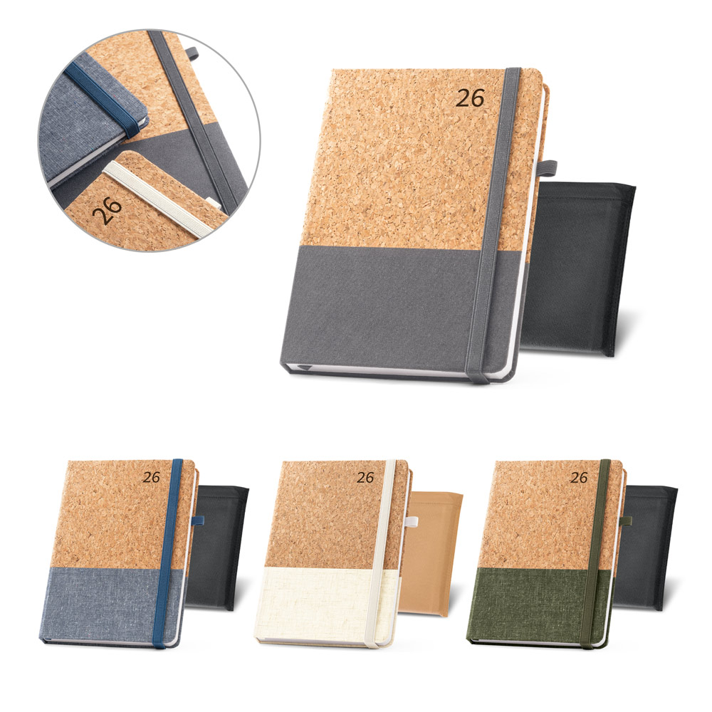 Agenda em cortiça e linho 14,8 x 21 cm