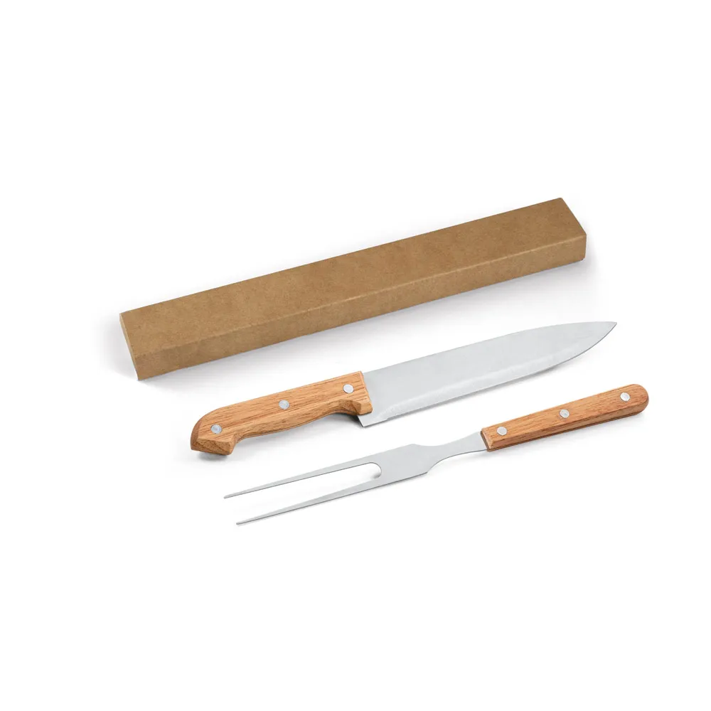 Kit churrasco em caixa presente de papel kraft  2 Pç em aço inox e bambu Personalizado