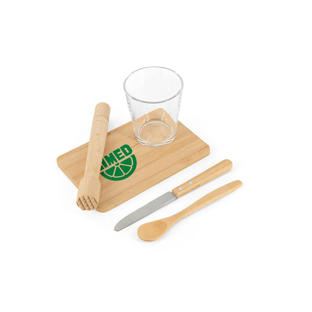 Kit para caipirinha com 5 peças em bambu