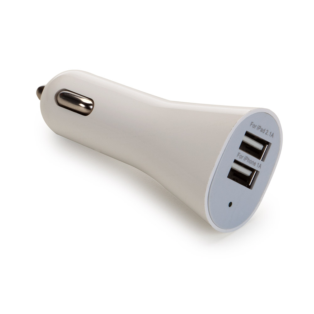 CARREGADOR VEICULAR USB DUPLO BRANCO