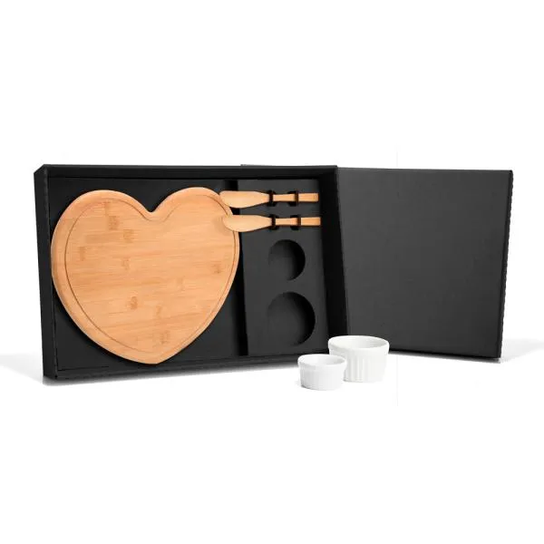 Kit Para Petisco Com Tábua Em Formato Coração - 5 peças