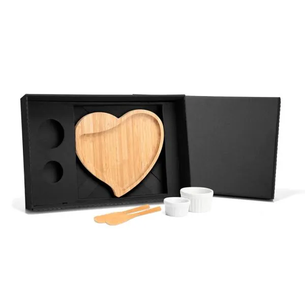 Kit Para Petisco Com Tábua Formato Coração - 5 peças