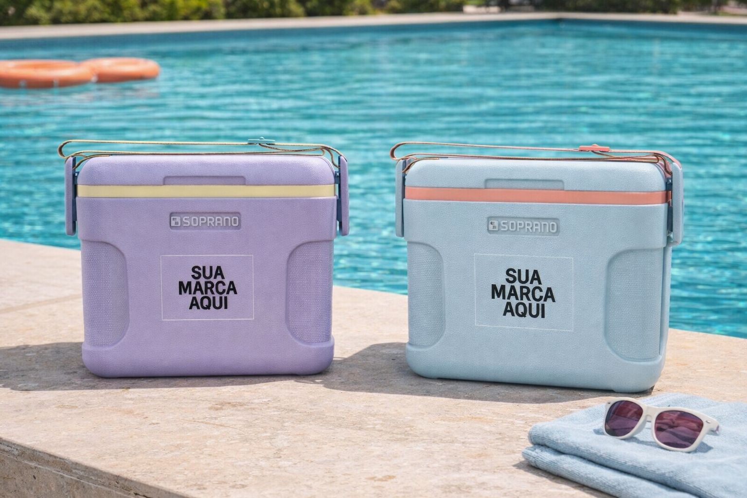 Caixa Térmica Cooler 8 L Azul/ Laranja e Lilás com Amarelo Sunset - Soprano